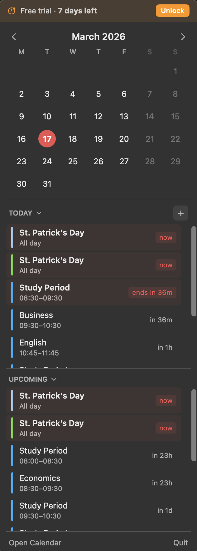 menucal in dark mode