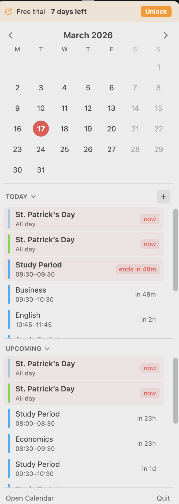 menucal in light mode