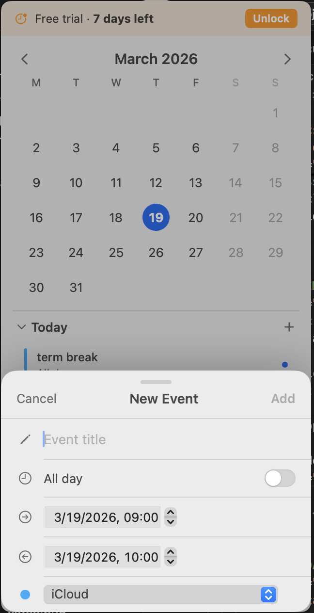 New Event form
