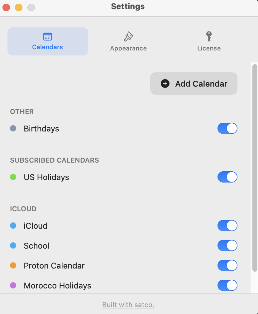 Settings Calendars